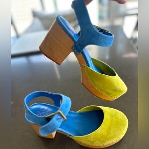 Charlotte Stone- Yellow and Blue Multi Color Clogs